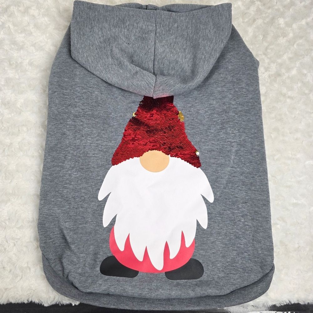 Heart to Tail Gray Santa Sequin Hoodie Size Large